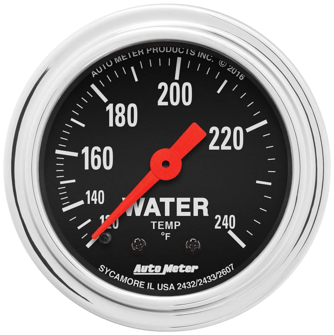 2433 – AUTO METER Gauge Water Temperature, 2-1/16 Inch Full Sweep Mechanical Analog 120-240 Degrees F Black Face/ Chr...